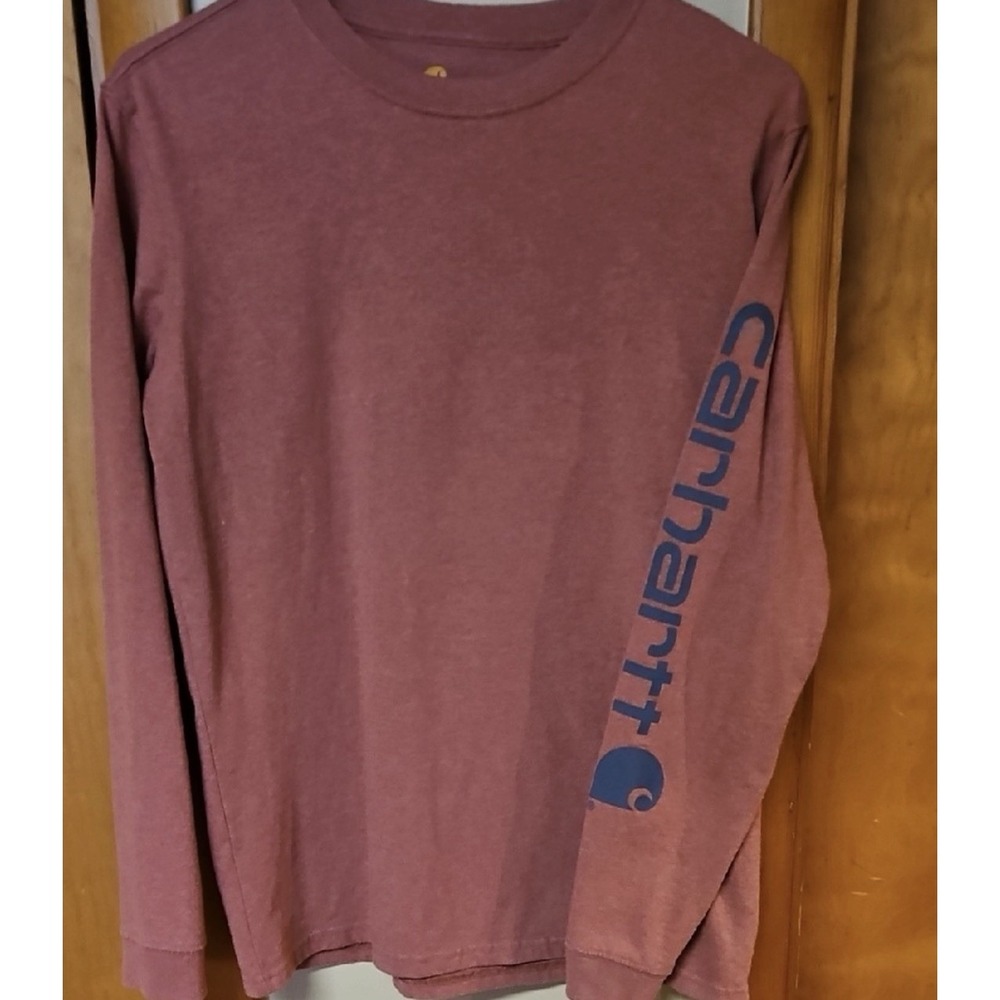 Carhartt Shirt Mens Small Red Burgundy Loose Fit LS  Crew Neck Work Play Hiking